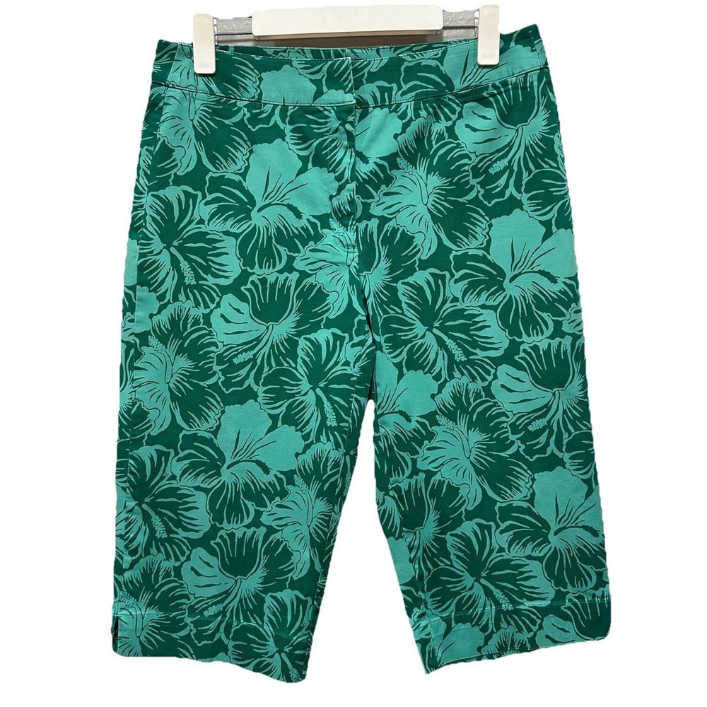 Liz Claiborne Liz Sport Capri Pants Womens Size 12 Green Tropical Print Pockets